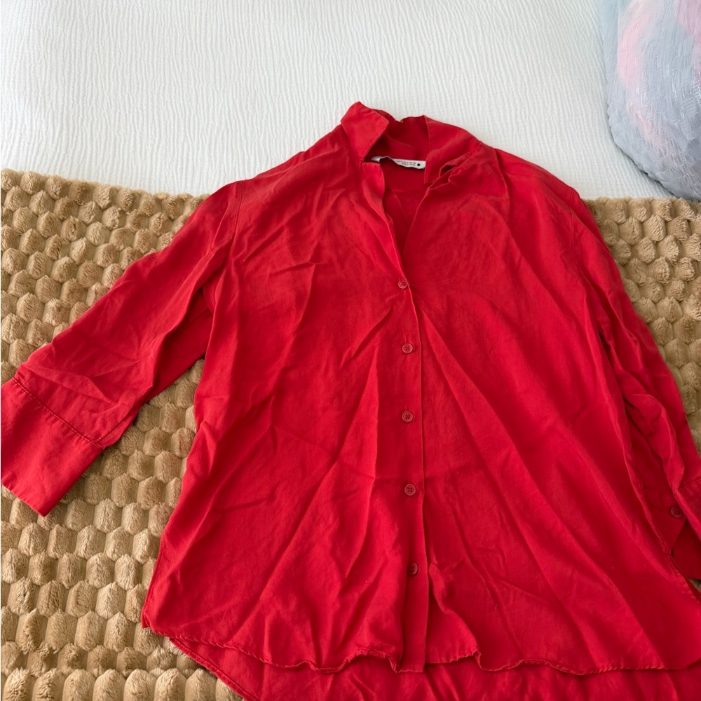 Zara Red Button-Down Shirt for Women